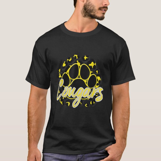 Camiseta Cougar Yellow Black Cheetah School Sports Fan (Anverso)