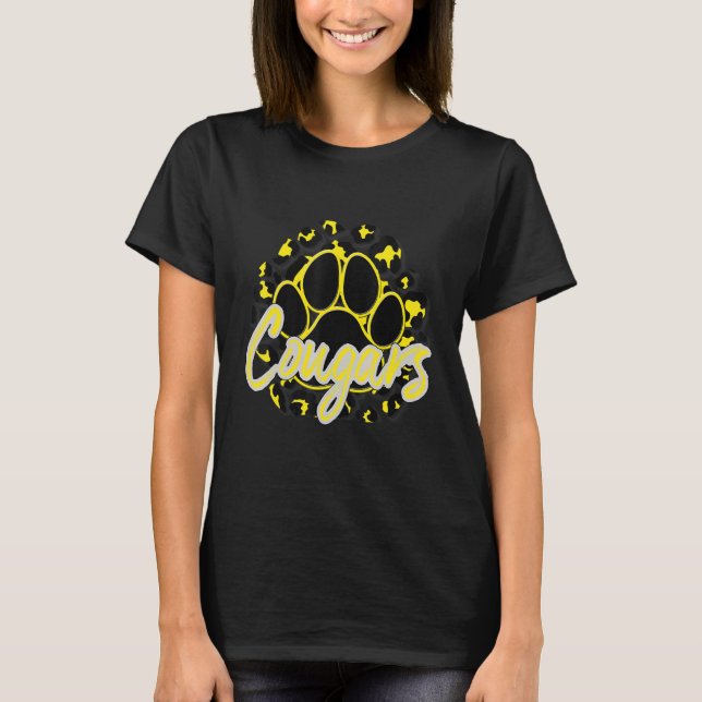 Camiseta Cougar Yellow Black Cheetah School Sports Fan (Anverso)
