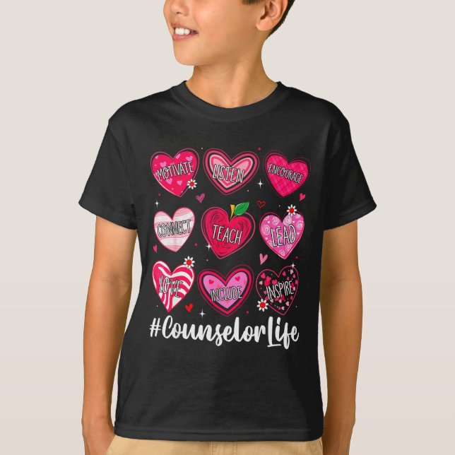 Camiseta Counselor Life School Counseling Hearts School Val (Anverso)