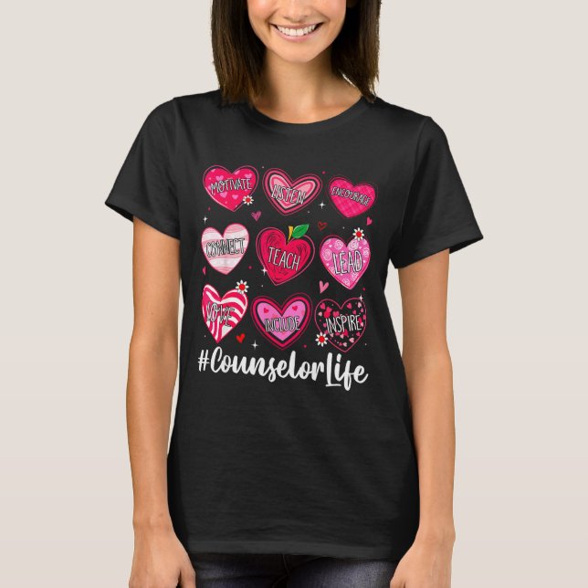 Camiseta Counselor Life School Counseling Hearts School Val (Anverso)