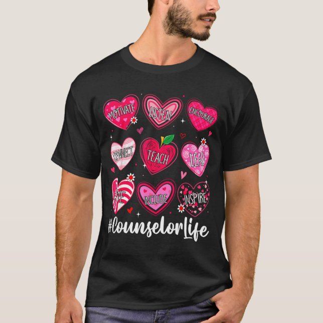 Camiseta Counselor Life School Counseling Hearts School Val (Anverso)