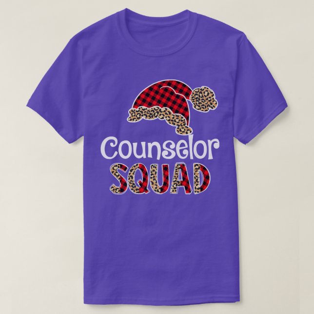 Camiseta Counselor Squad Santa Hat Buffalo Plaid Leopard Fu (Diseño del anverso)