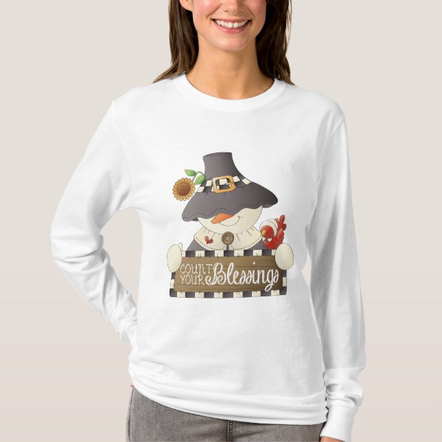 Camiseta Count Your Blessings Snowman Pilgrim (Anverso)