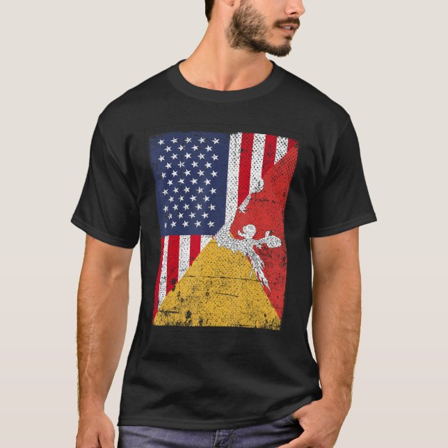 Camiseta Country Flag Design  Half USA Half Bhutan (Anverso)