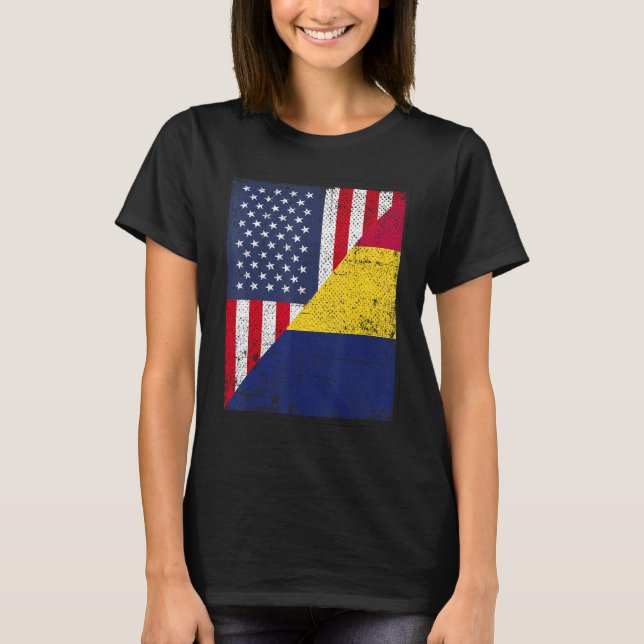 Camiseta Country Flag Design  Half USA Half Chad (Anverso)
