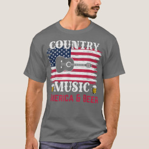 Camiseta Country Music America Beer Lover USA Flag Guitar T