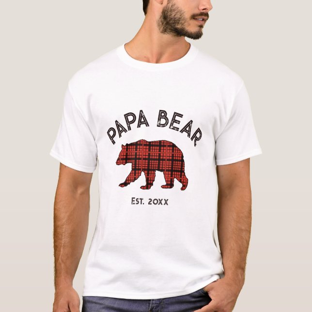 Camiseta Country Plaid Papa Bear Father Year Est. White (Anverso)