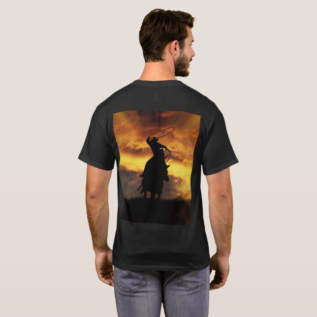 Camiseta Country Western Roping Cowboy y Horse Sunset (Reverso completo)
