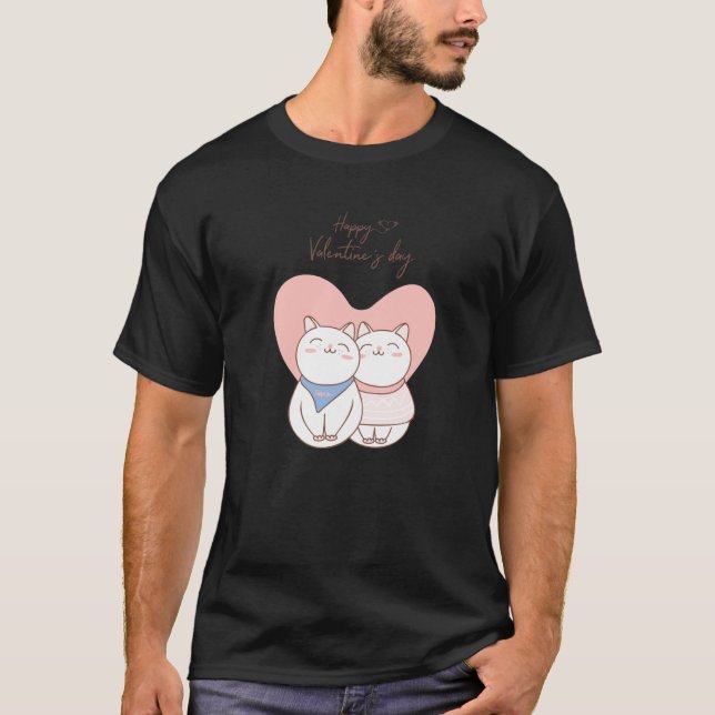Camiseta Couple of cute cats with heart love Happy Valentin (Anverso)