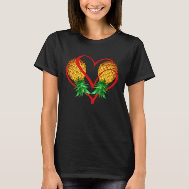 Camiseta Couple Swinger Upside Down Pineapple with Red Hear (Anverso)