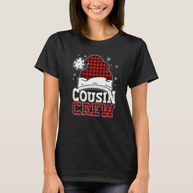 Camiseta Cousin Crew Buffalo Red Plaid Santa Hat Christmas  (Anverso)