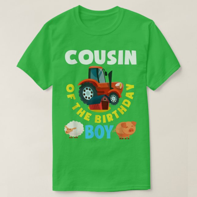 Camiseta Cousin Of The Birthday Boy Farm Tractor Farmer Bir (Diseño del anverso)