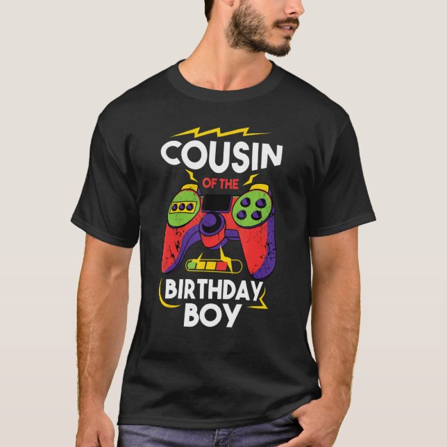 Camiseta Cousin of the Birthday Boy Matching Video Gamer Bi (Anverso)