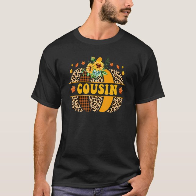 Camiseta Cousin Pumpkin Leopard Sunflower Otoño Thanksgivi (Anverso)