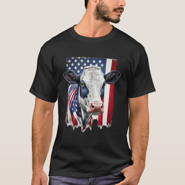 Camiseta Cow American Flag Heifer US 4th Of July Farm Cattl (Anverso)
