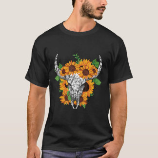 Camiseta Cow Bull Skull Sunflower Trastornado