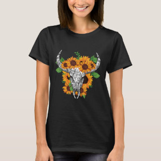 Camiseta Cow Bull Skull Sunflower Trastornado