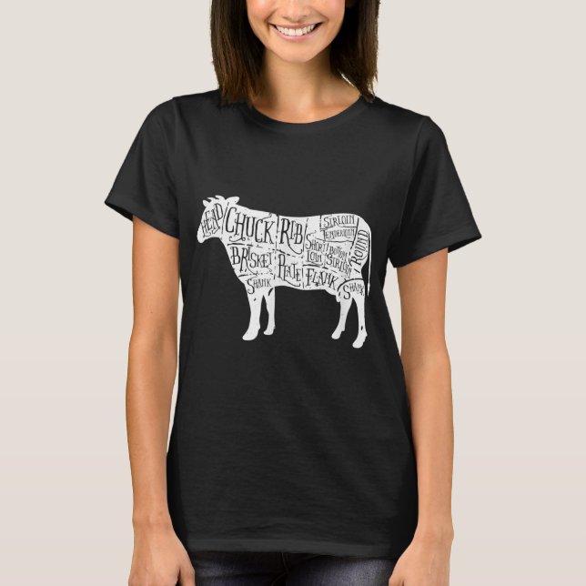 Camiseta Cow Butchers Beef Cuts Diagram (Anverso)