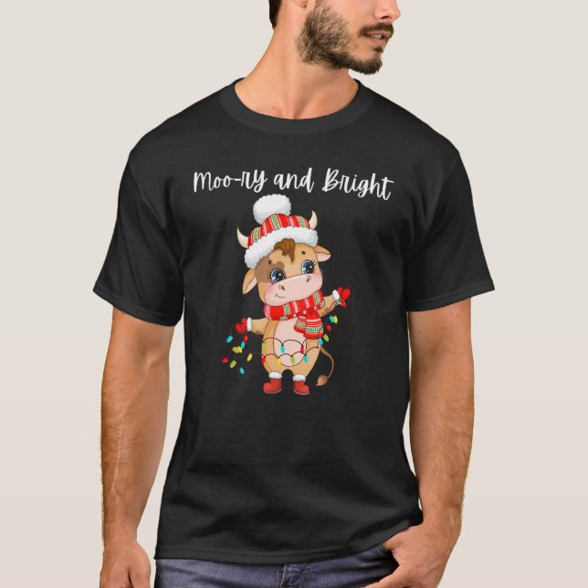 Camiseta Cow Cow Moo ry Y Bright Merry Christmas (Anverso)