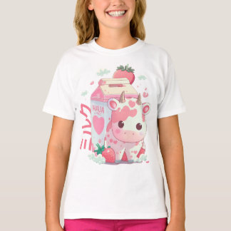 Camiseta Cow de fresa Carton Kawaii japonés