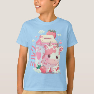 Camiseta Cow de fresa Carton Kawaii japonés