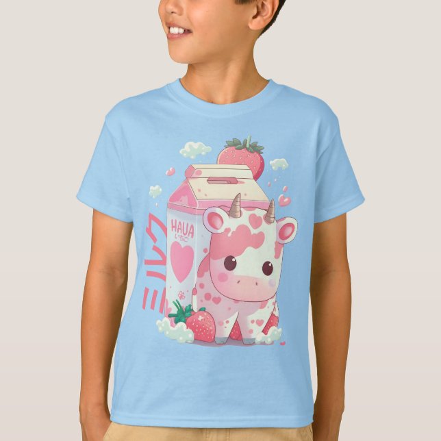 Camiseta Cow de fresa Carton Kawaii japonés (Anverso)