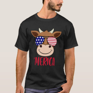 Camiseta Cow Face 4 De Julio EEUU Gafas De Sol Bandera Amer