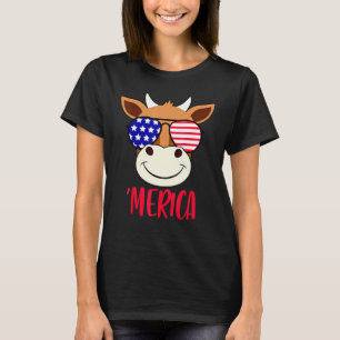 Camiseta Cow Face 4 De Julio Usa Gafas De Sol Bandera Estad