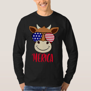 Camiseta Cow Face 4 De Julio Usa Gafas De Sol Bandera Estad