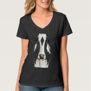 Camiseta Cow Face Art Black And White Cute