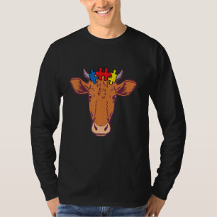 Camiseta Cow Face Puzzle Piece Autism Awareness Farm Animal
