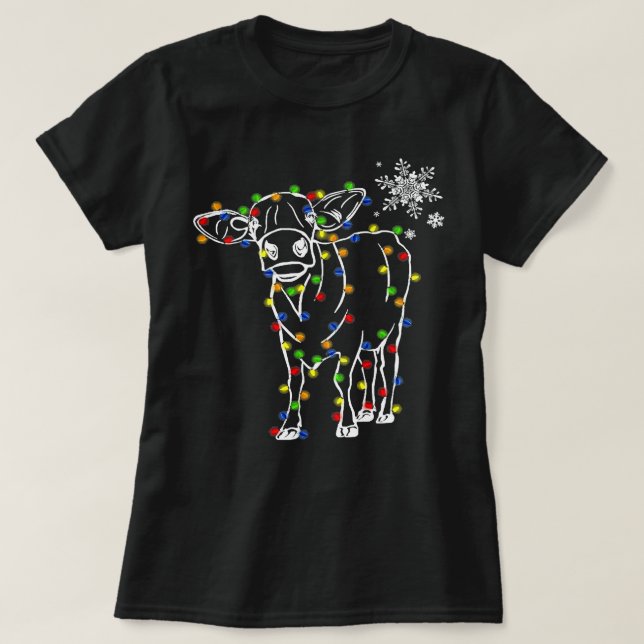 Camiseta Cow Funny Cattle Reindeer Hat Santa Christmas Ligh (Diseño del anverso)