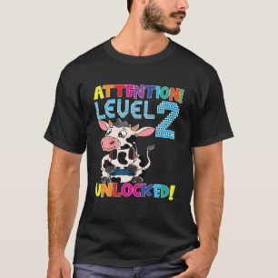 Camiseta Cow Gamer Boy Atención Nivel 2 Bi de juegos desblo