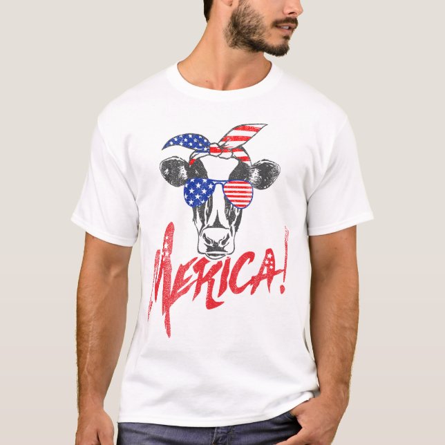 Camiseta Cow Merica Graciosa Amo América 4 De Julio (Anverso)