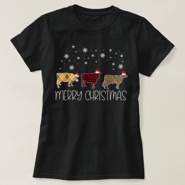 Camiseta Cow Merry Christmas Cute Plaid Leopard X-Mas Pajam (Diseño del anverso)