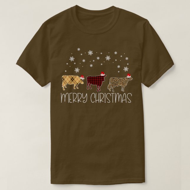 Camiseta Cow Merry Christmas Cute Plaid Leopardo X-Mas Paja (Diseño del anverso)