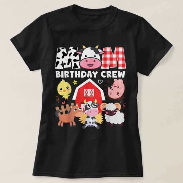 Camiseta Cow Mom Birthday Crew Farm Tema Animales Niños Bir (Diseño del anverso)