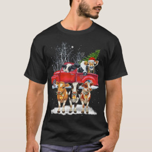 Camiseta Cow Montando Camión Rojo Merry Christmas Farm Aves