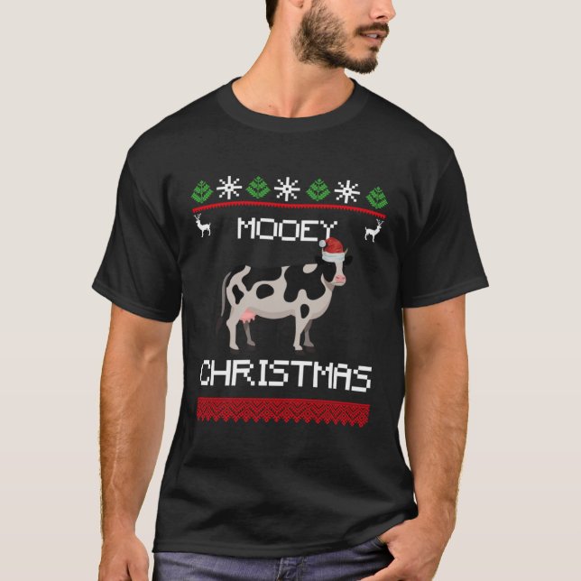 Camiseta Cow  Mooey Christmas  Cow With Santa Hat (Anverso)