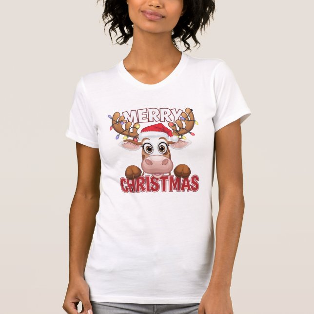 Camiseta Cow Peek-a-Boo Feliz Navidad (Anverso)