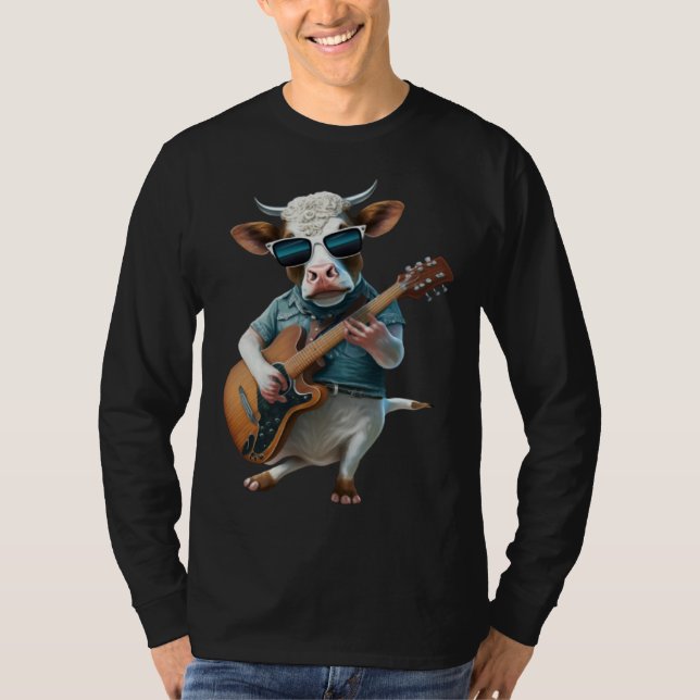 Camiseta Cow Playing Electric Guitar  Animal Cow  Guitar (Anverso)