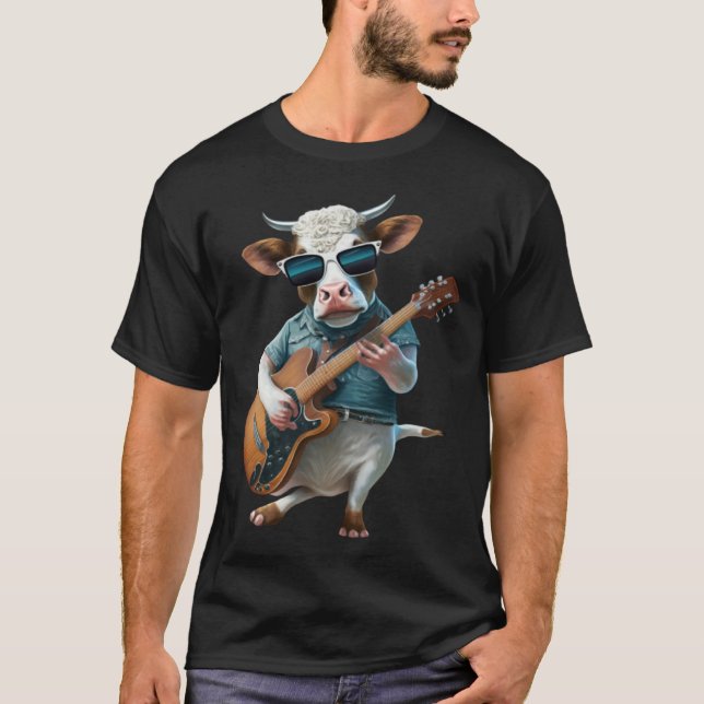Camiseta Cow Playing Electric Guitar  Animal Cow  Guitar (Anverso)