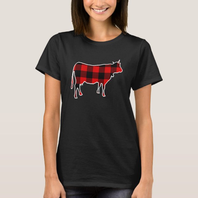 Camiseta Cow Red Buffalo Plaid Heifer Farm Matanza Pj Fami (Anverso)