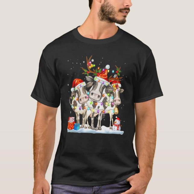 Camiseta Cow Reindeer Hat Santa Christmas Lights  Cow Chris (Anverso)