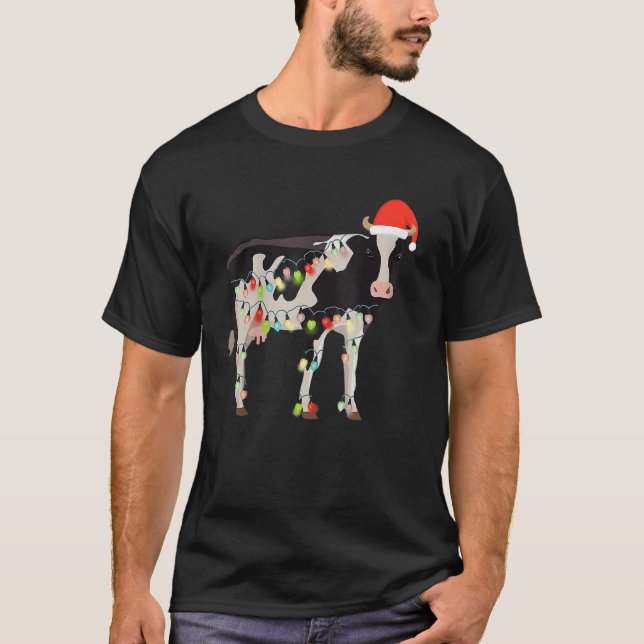 Camiseta Cow Reindeer Hat Santa Christmas Lights Cow Christ (Anverso)
