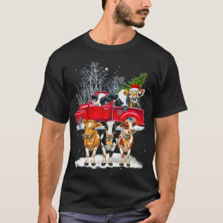 Camiseta Cow Riding Red Truck Merry Christmas Farm Loves Co