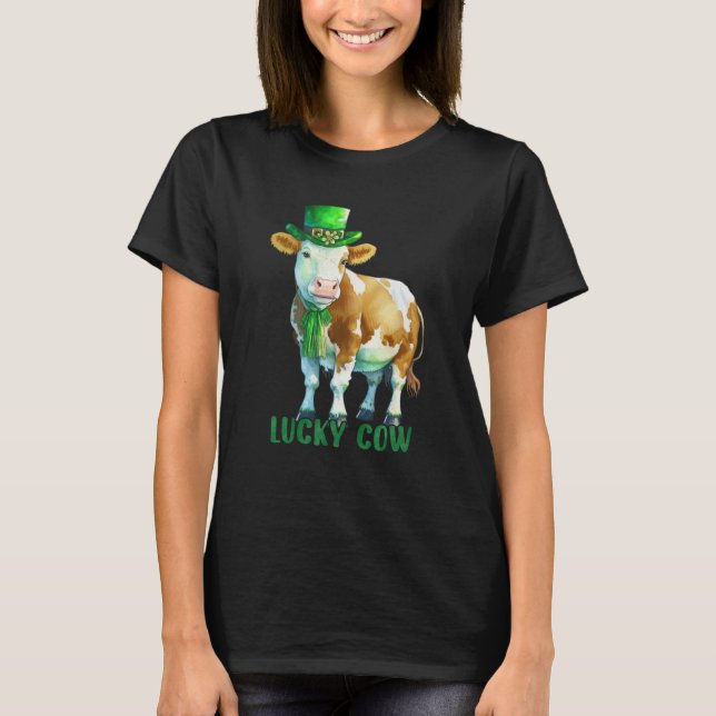 Camiseta Cow St Patrick Leprechaun Shamrock Irish Dairy Luc (Anverso)