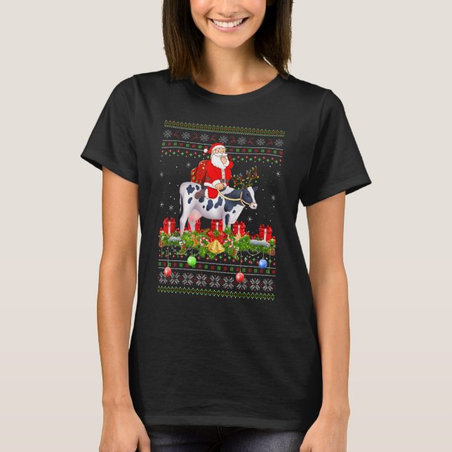 Camiseta Cow   Ugly Santa Riding Cow Christmas (Anverso)