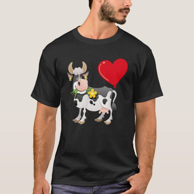 Camiseta Cow With Heart Balloon Valentines Day Love Boys (Anverso)