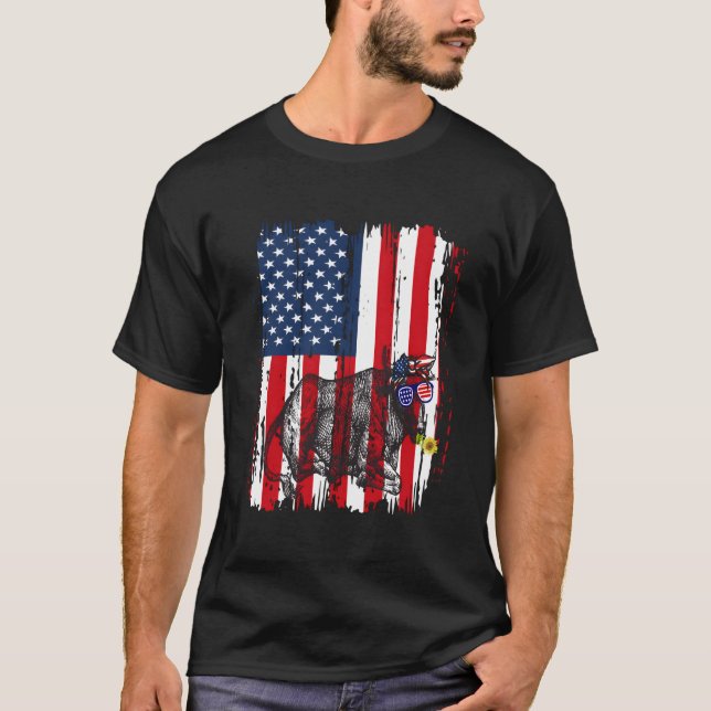 Camiseta Cow With Usa Flag Patriotic Farmer Usa Cow Animal (Anverso)